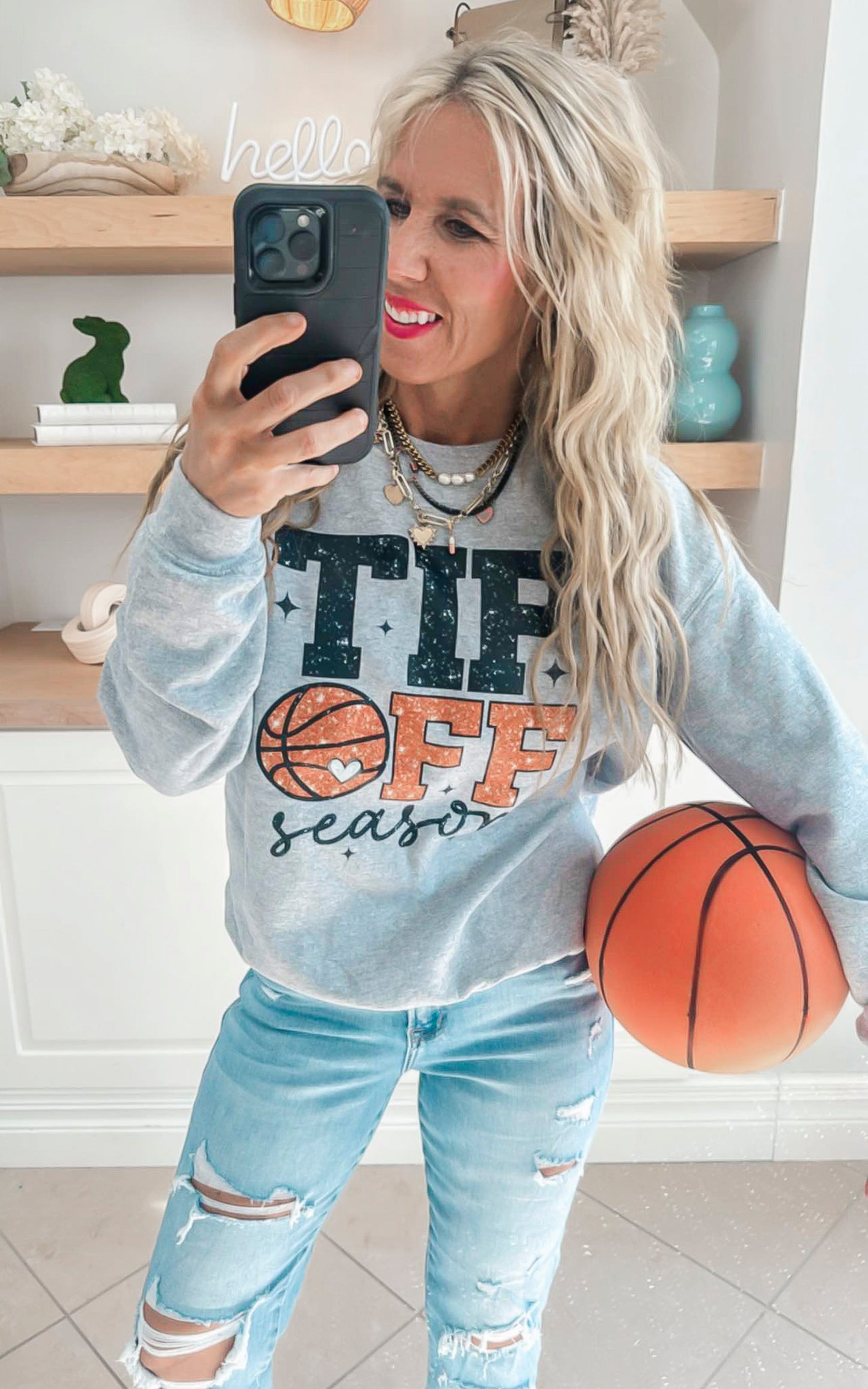 Tip Off Basketball Graphic Crewneck Sweatshirt