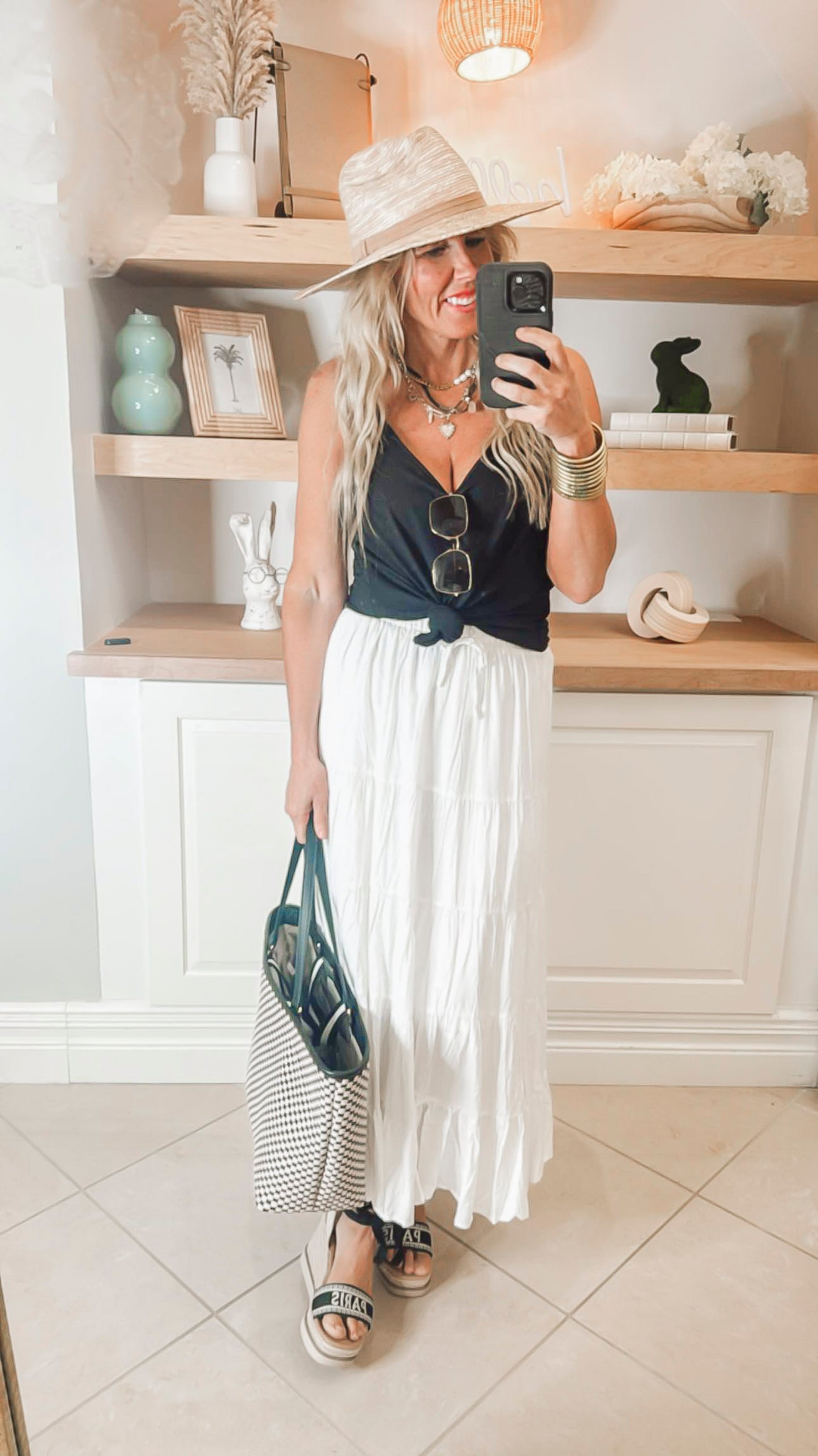 White Tiered Maxi Skirt w/ Drawstring