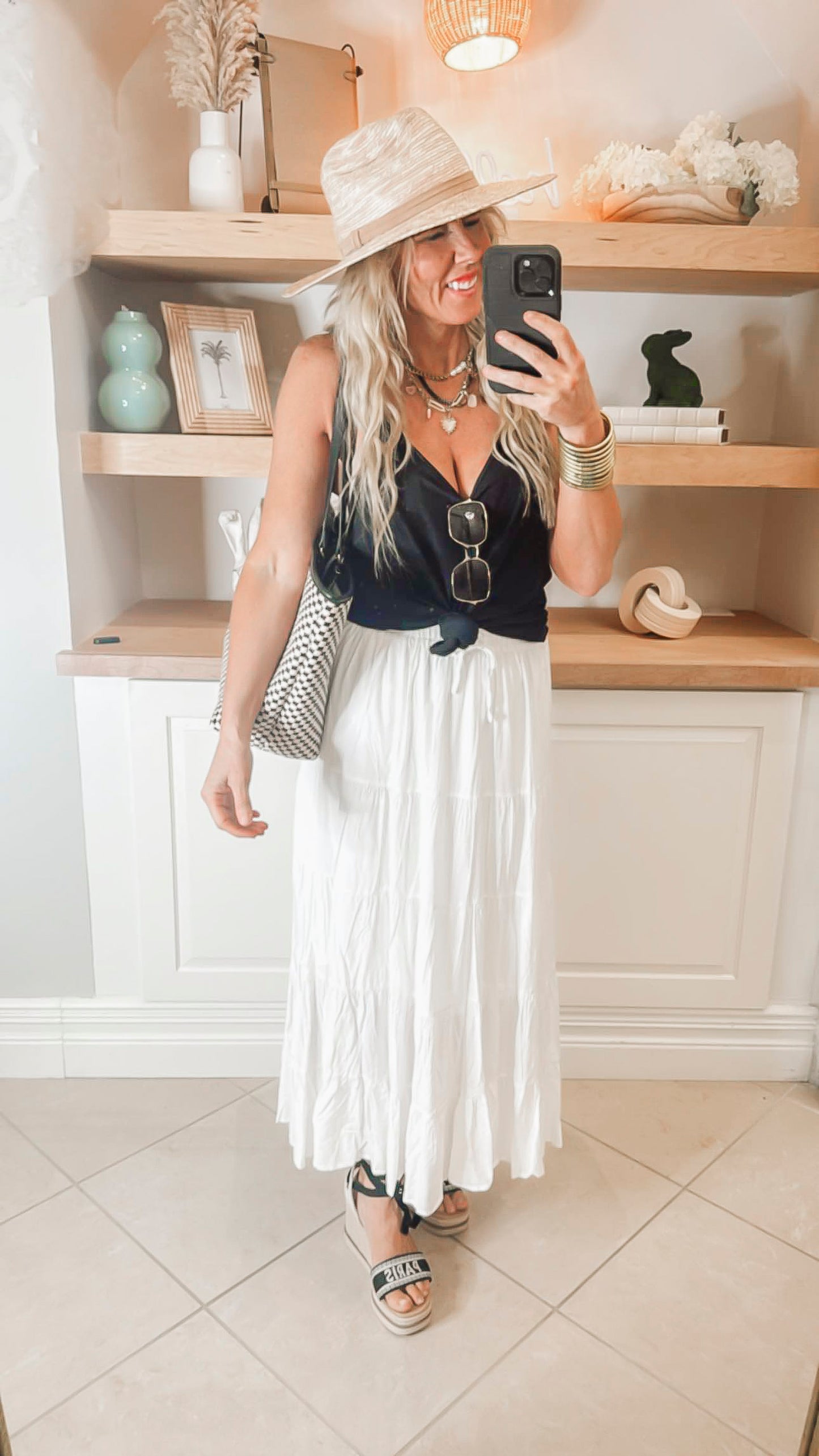 White Tiered Maxi Skirt w/ Drawstring