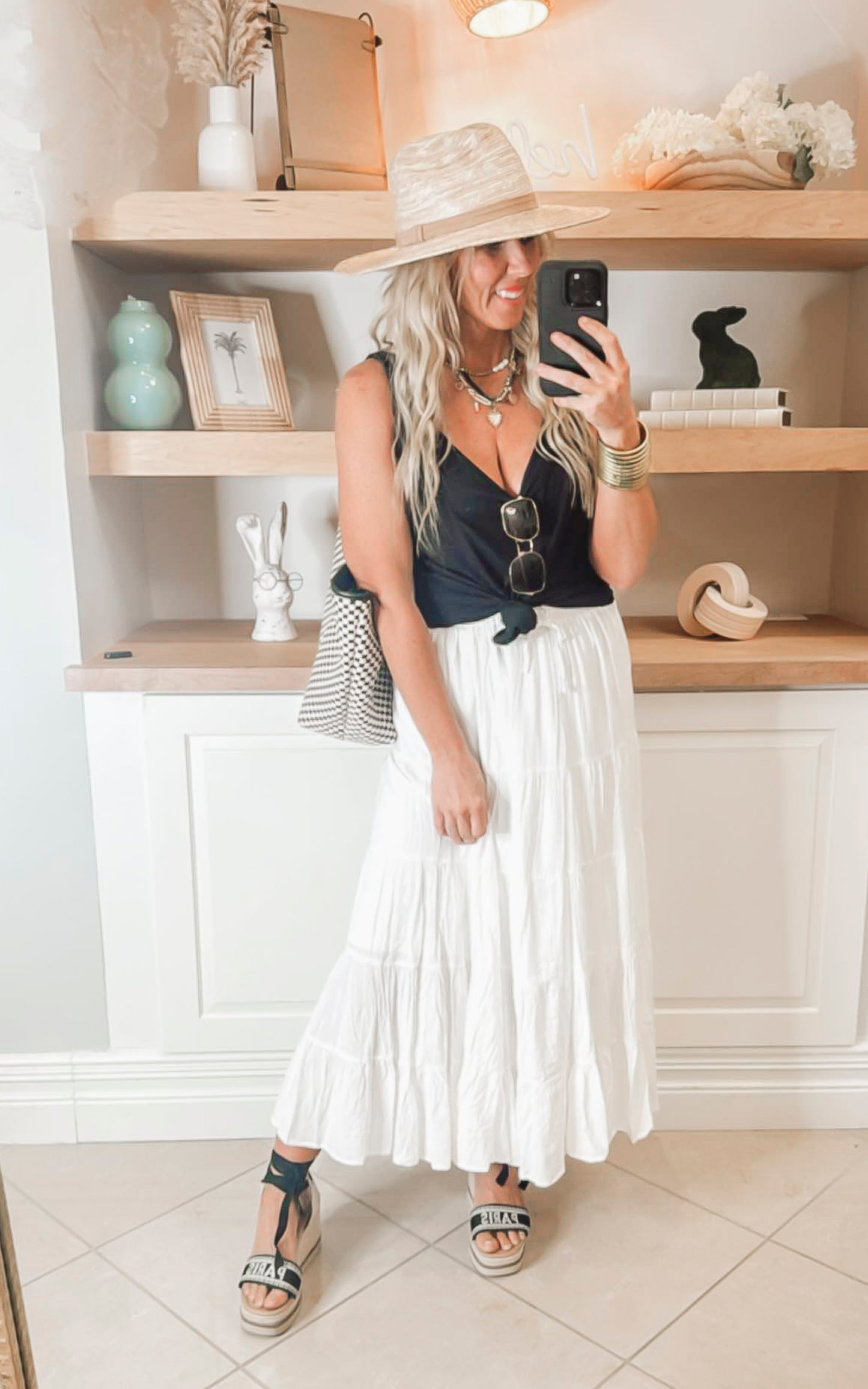 White Tiered Maxi Skirt w/ Drawstring