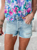 Light Mist Blue Super High Rise Distressed Denim Shorts | MICA