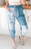 Denim Paisley Print Patchwork Jogger Pants
