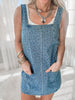 Square Neck Sleeveless Animal Print Denim Dress*