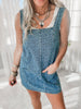 Square Neck Sleeveless Animal Print Denim Dress*