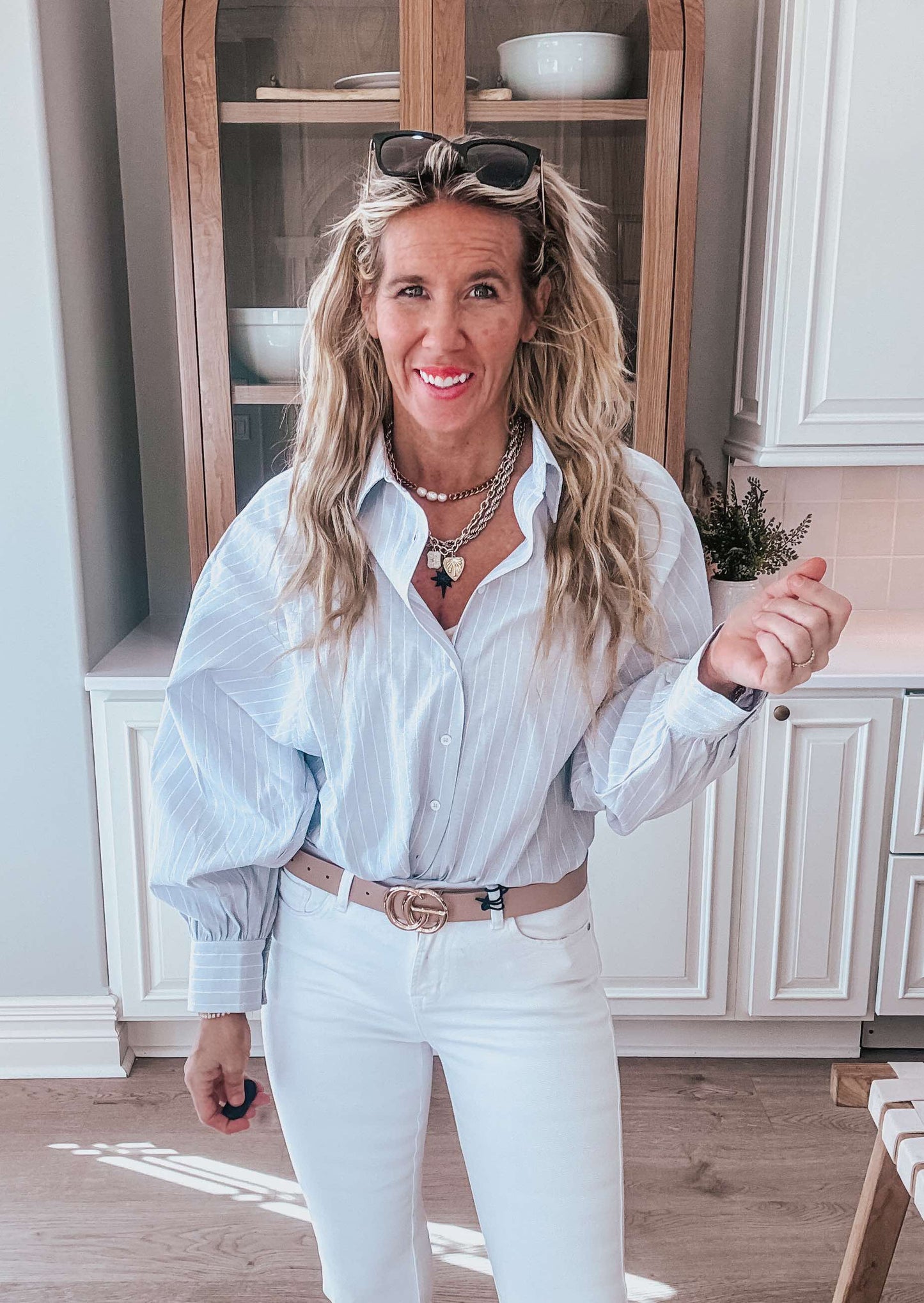 Misty Stripes Grey Button Down Top