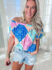 Royal Aqua Tribal Off the Shoulder Top