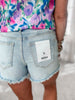 Light Mist Blue Super High Rise Distressed Denim Shorts | MICA