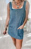 Square Neck Sleeveless Animal Print Denim Dress*