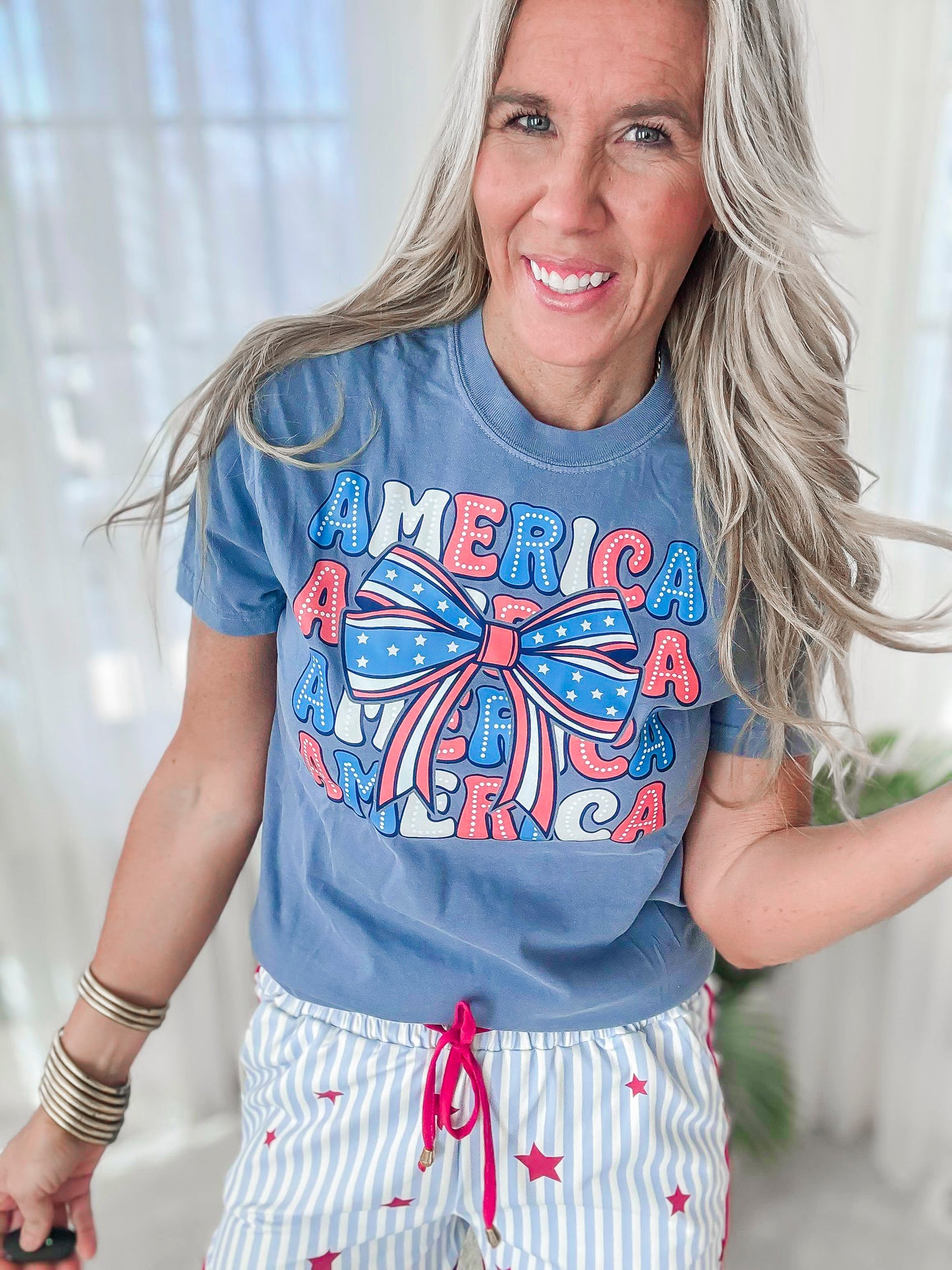 Red, White & Bows Garment Dyed Graphic T-shirt - Final Sale