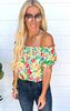 Darling Green Off the Shoulder Floral Blouse Top