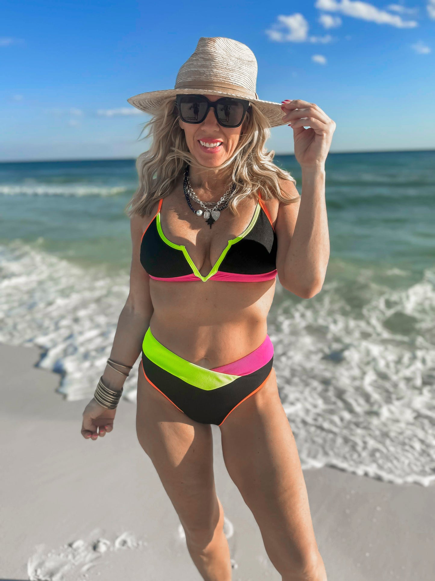 Neon Voltage V-Wire Color Block Bikini Swimsuit| SALTY WAVE - Final Sale