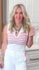 Red White Striped Knit Polo Sweater Tank Top