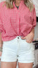 Red Gingham Dolman Sleeve Blouse Top