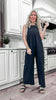 Black Button Sling Wide-leg Overall Jumpsuit**