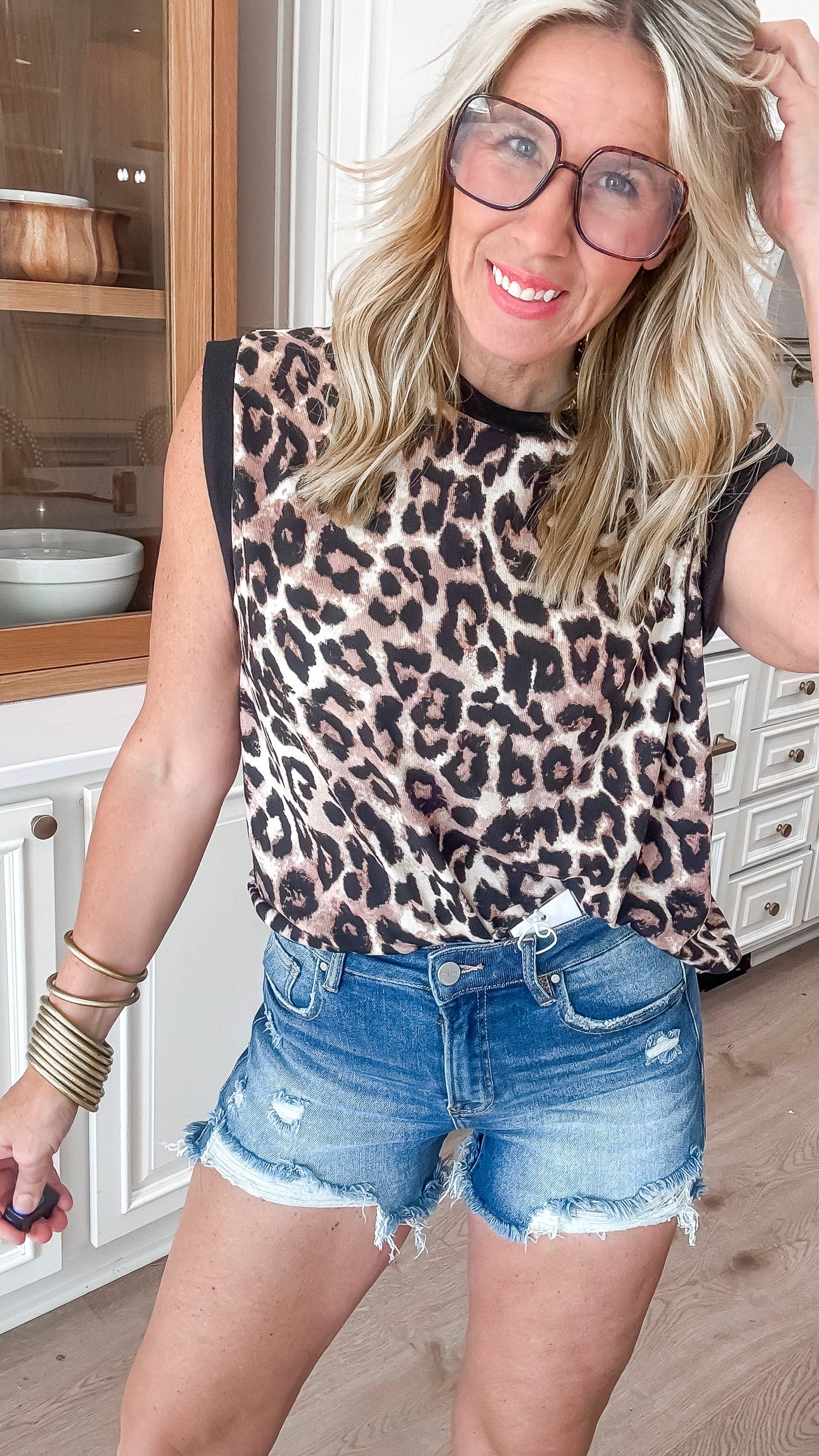 Dolman Short Sleeve Leopard Print Knit Top
