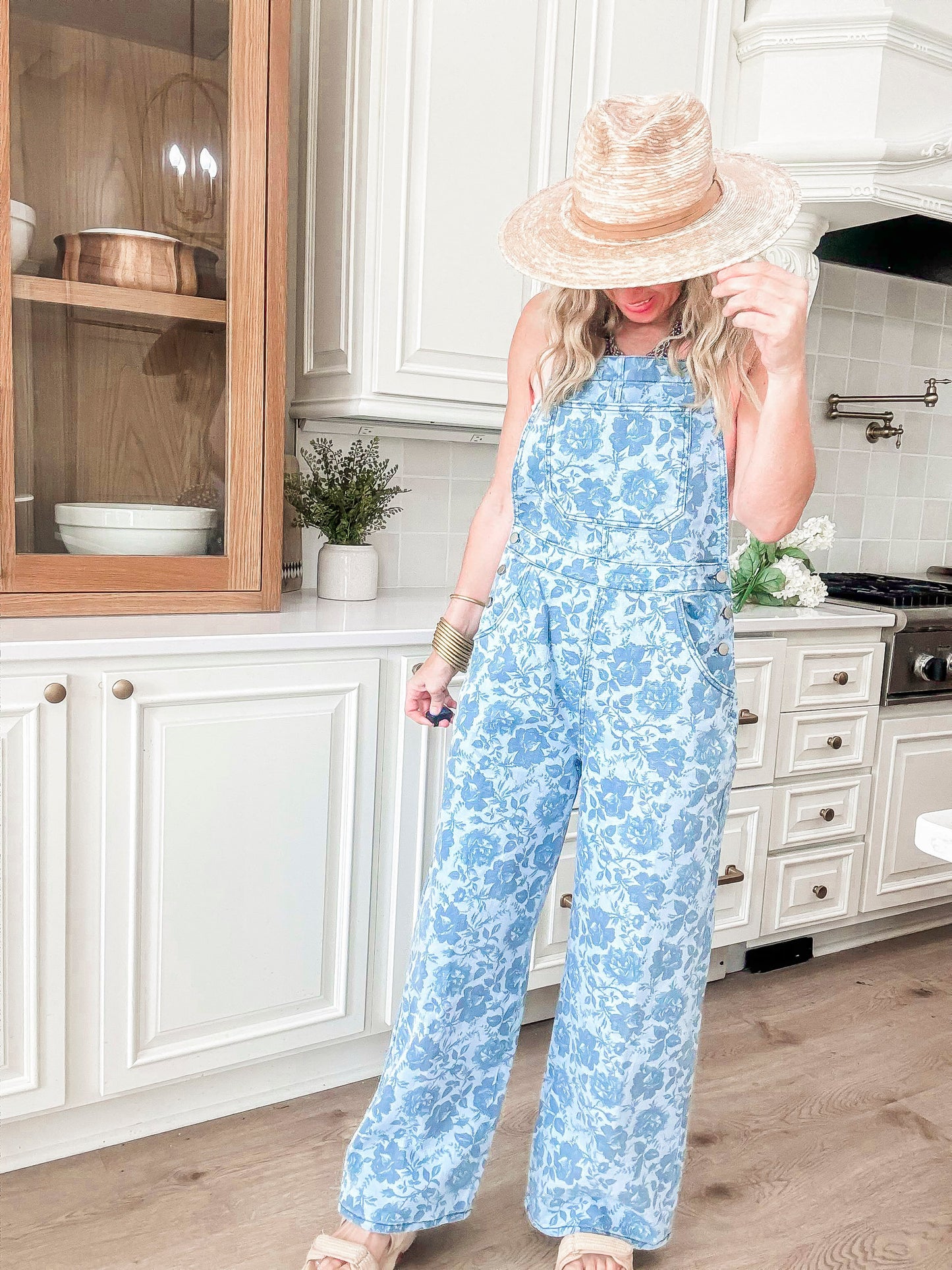 Blue Floral Straight Leg Overalls**