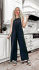 Black Button Sling Wide-leg Overall Jumpsuit**