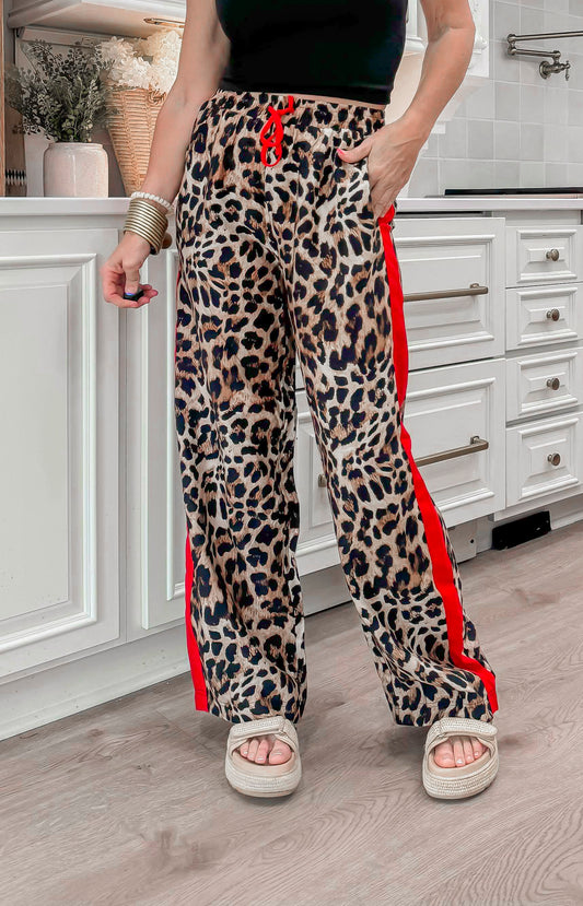 Leopard Printed Stripe Side Track Pants