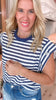 Navy Striped Short Sleeve Button Detailed Top