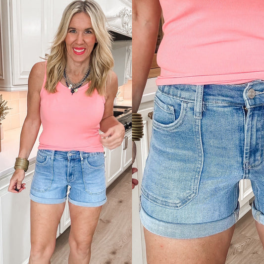 High Rise Double Cuffed Denim Short | LOVERVET by Vervet