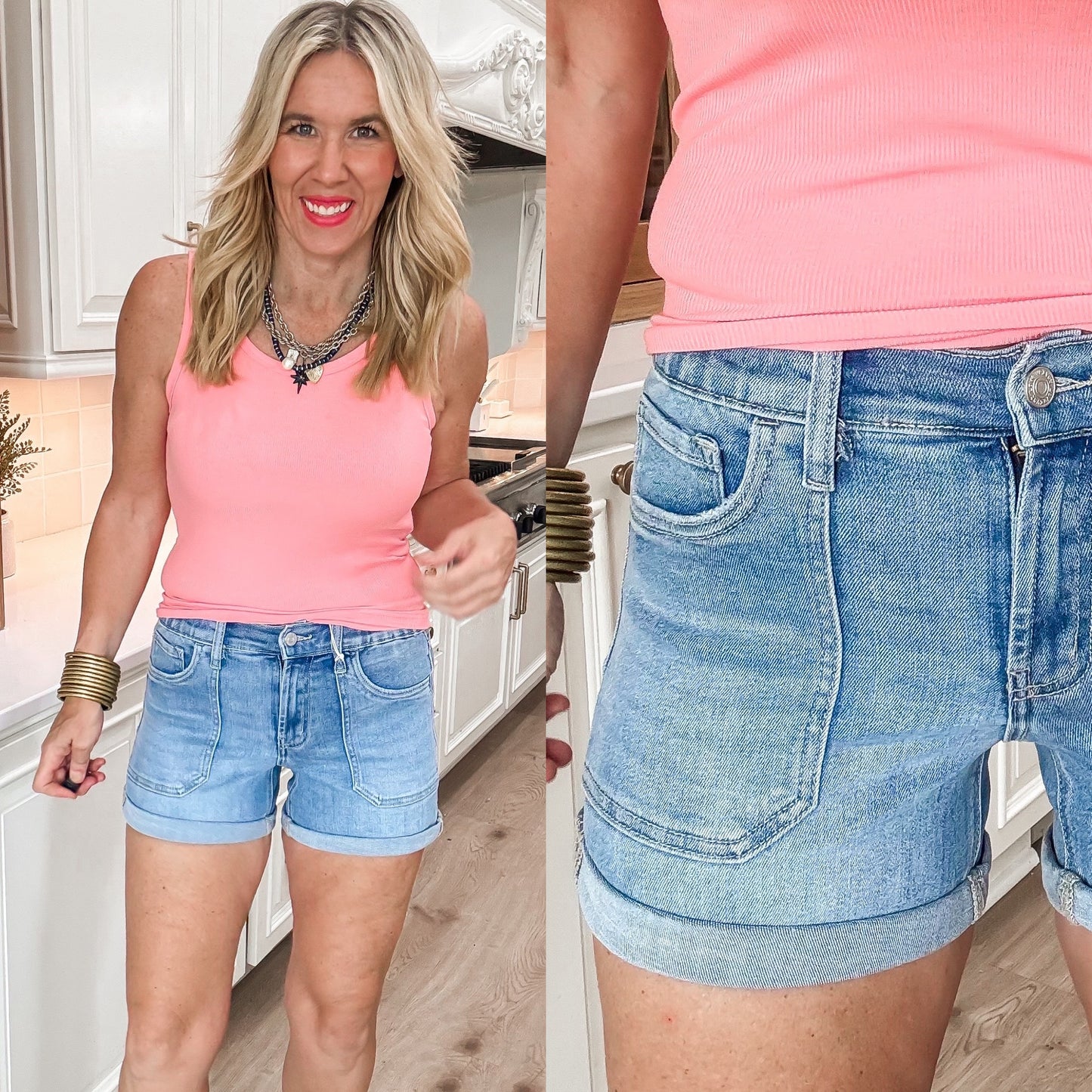 High Rise Double Cuffed Denim Short | LOVERVET by Vervet - Final Sale