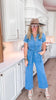 Short Sleeve Solid Denim Jumpsuit