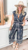 Damask Border Print Surplice Jumpsuit