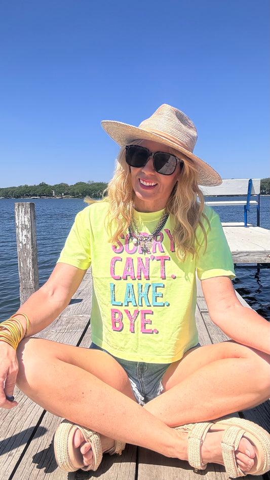Sorry. Can't. Lake. Bye. Garment Dyed Graphic Boxy Crop T-shirt