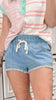 Elastic Waist Frayed Denim Shorts
