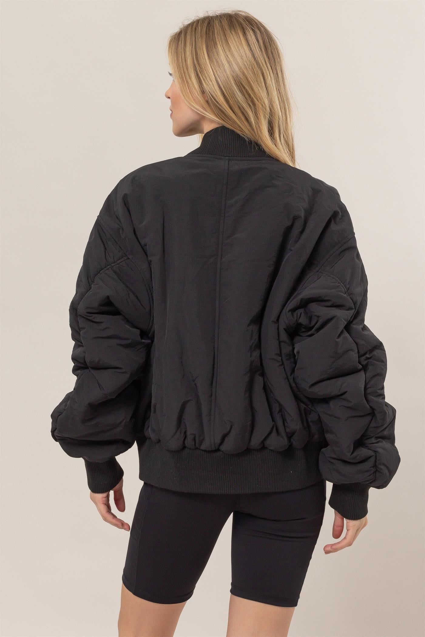 Black Oversized Bomber Puffer Jacket | HYFVE *LA LIVE PREORDER