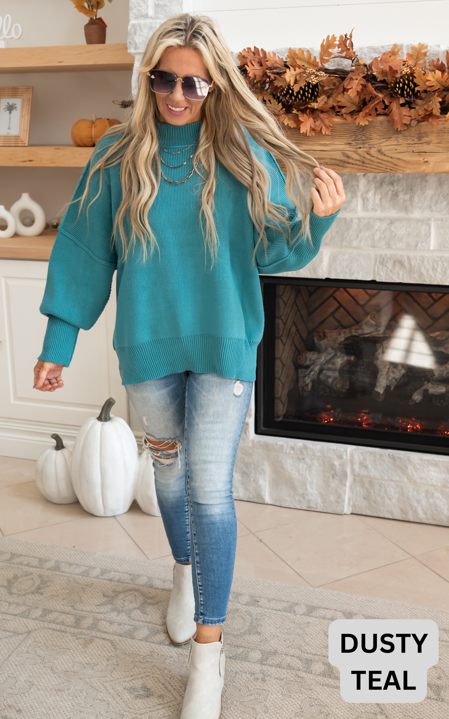 dusty teal oversized sweater 