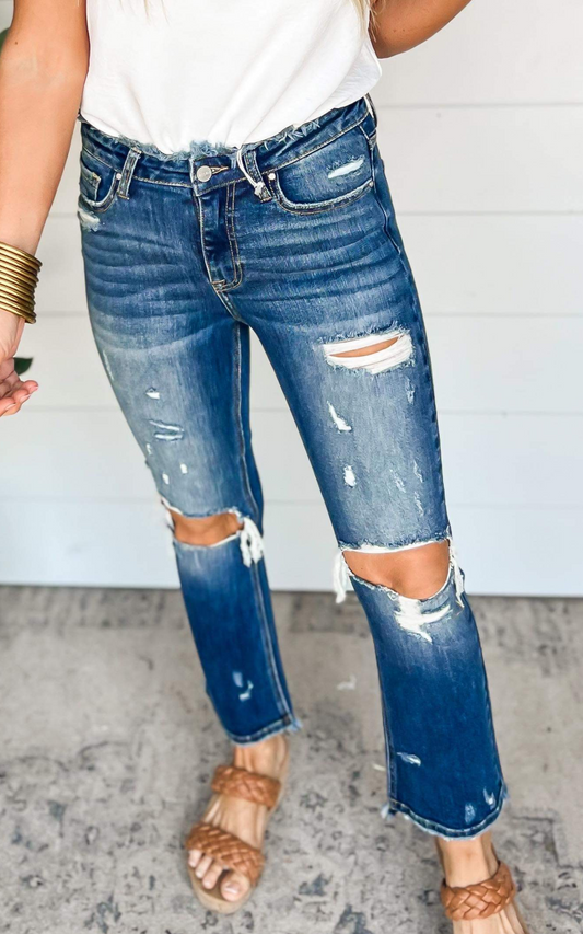 Frayed Edge Distressed Straight Leg Denim | Risen - Final Sale