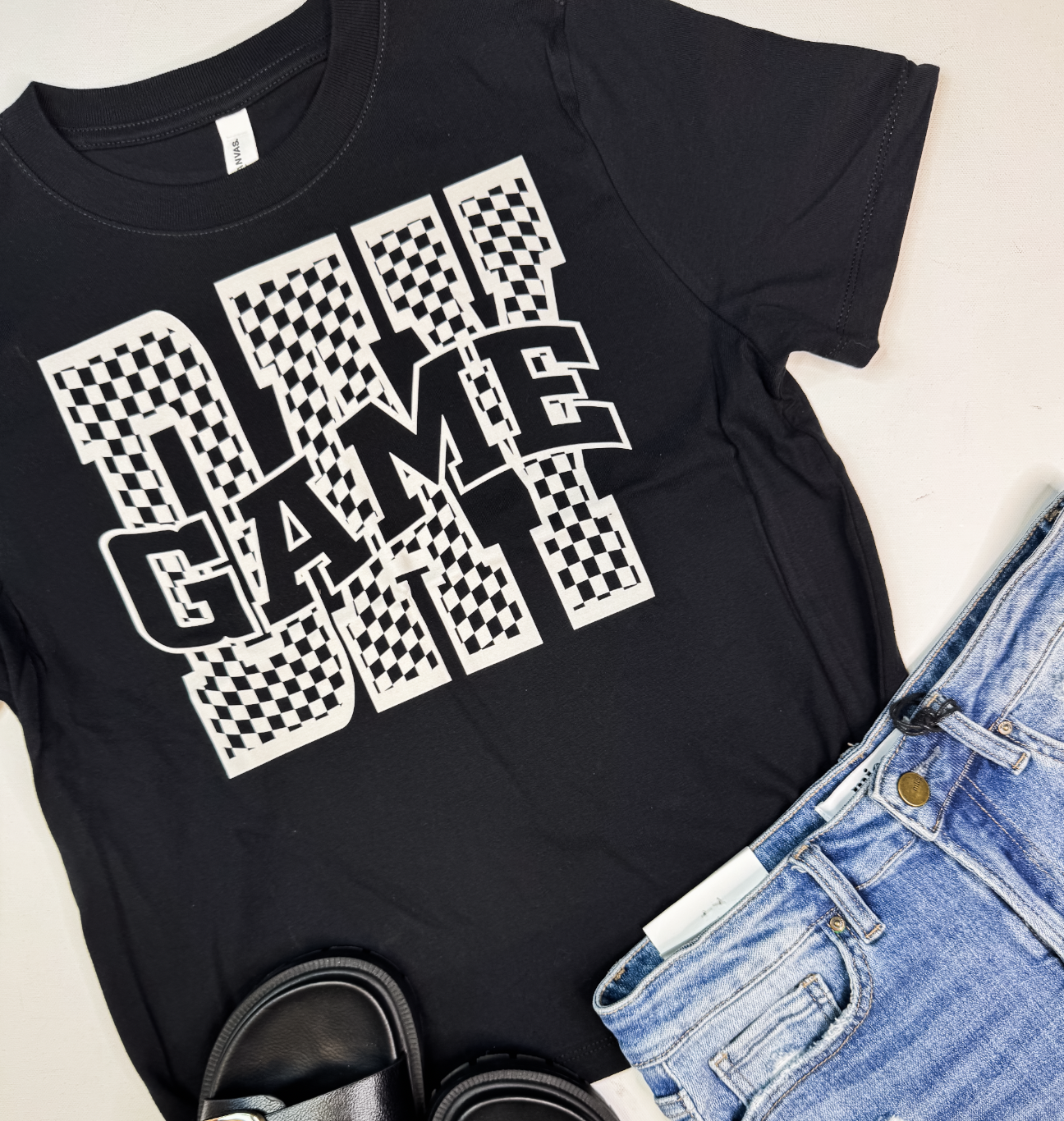 Checked Game Day Black Graphic T-shirt