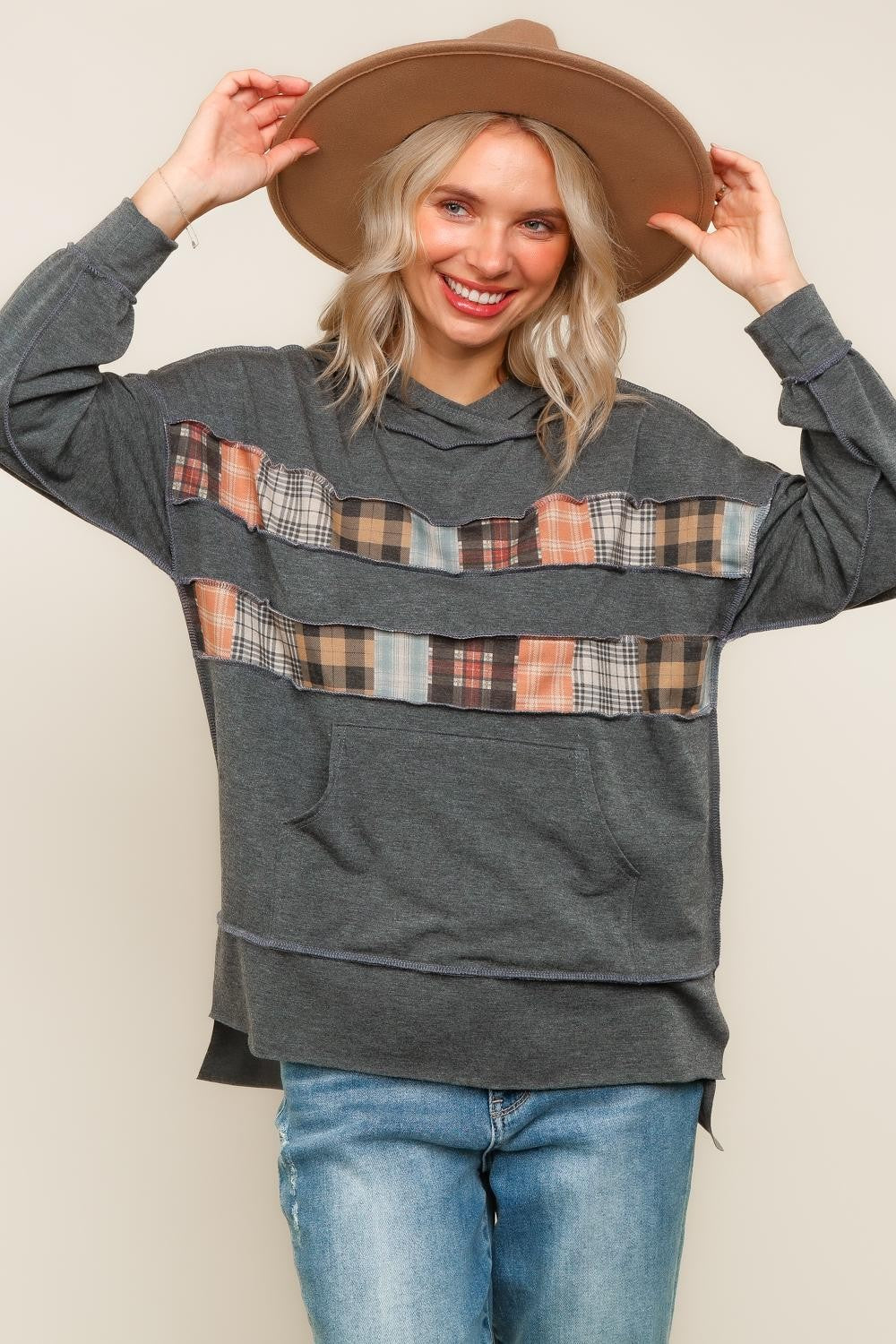 Wide Neck Pullover Sweater Top w/ Hoodie (2 COLORS) | HAPTICS