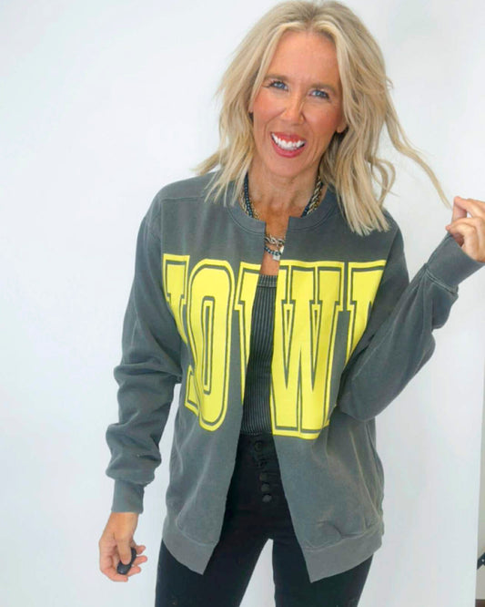 IOWA State Hand Cut Sweatshirt Cardigan | Comfort Colors