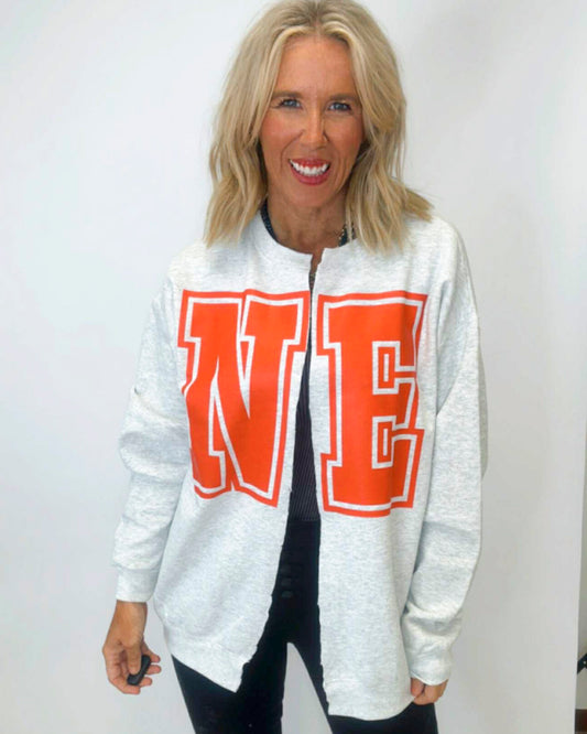 NE (Nebraska) State Hand Cut Sweatshirt Cardigan