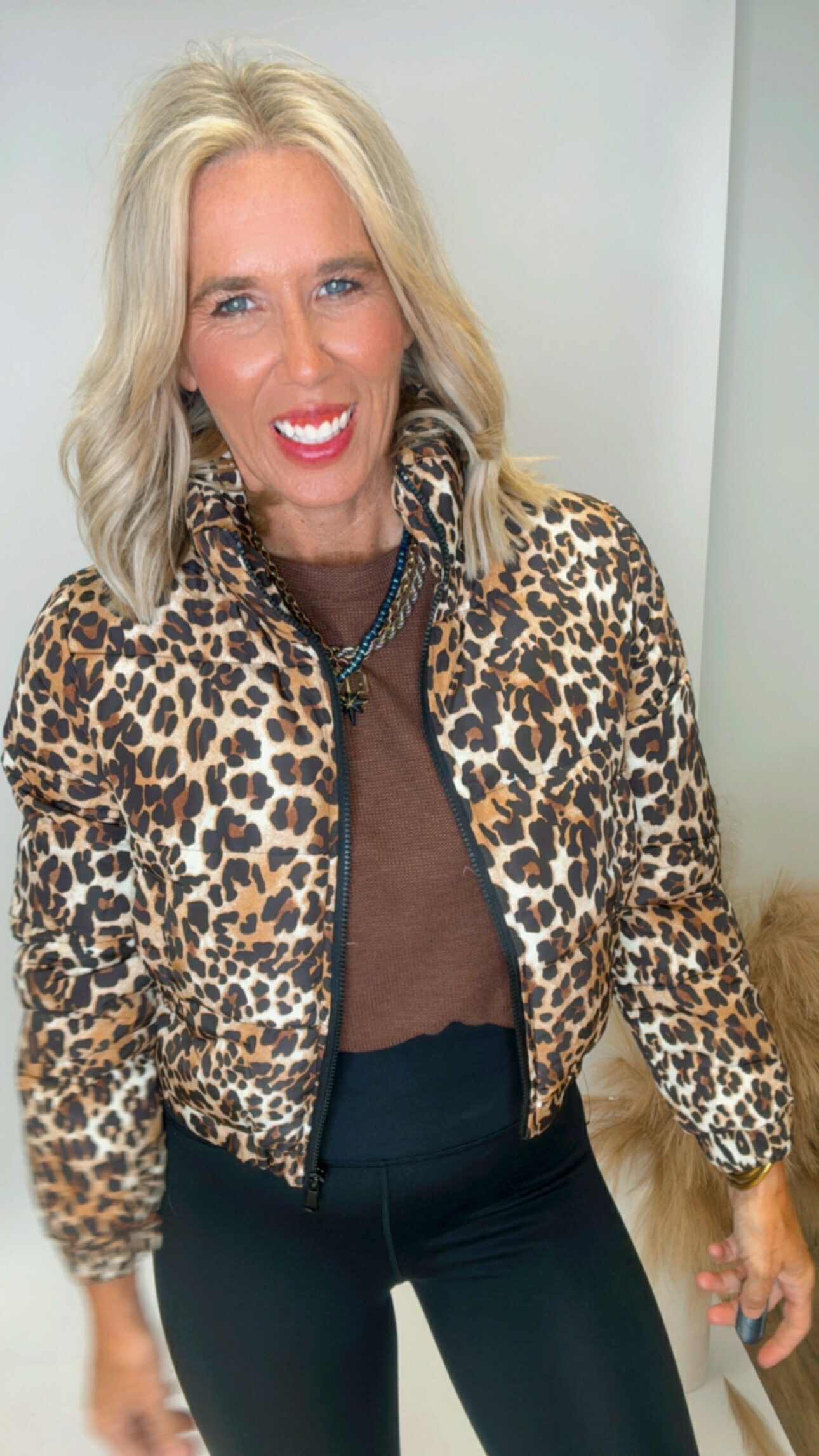 Leopard Print Bomber Puffer Jacket