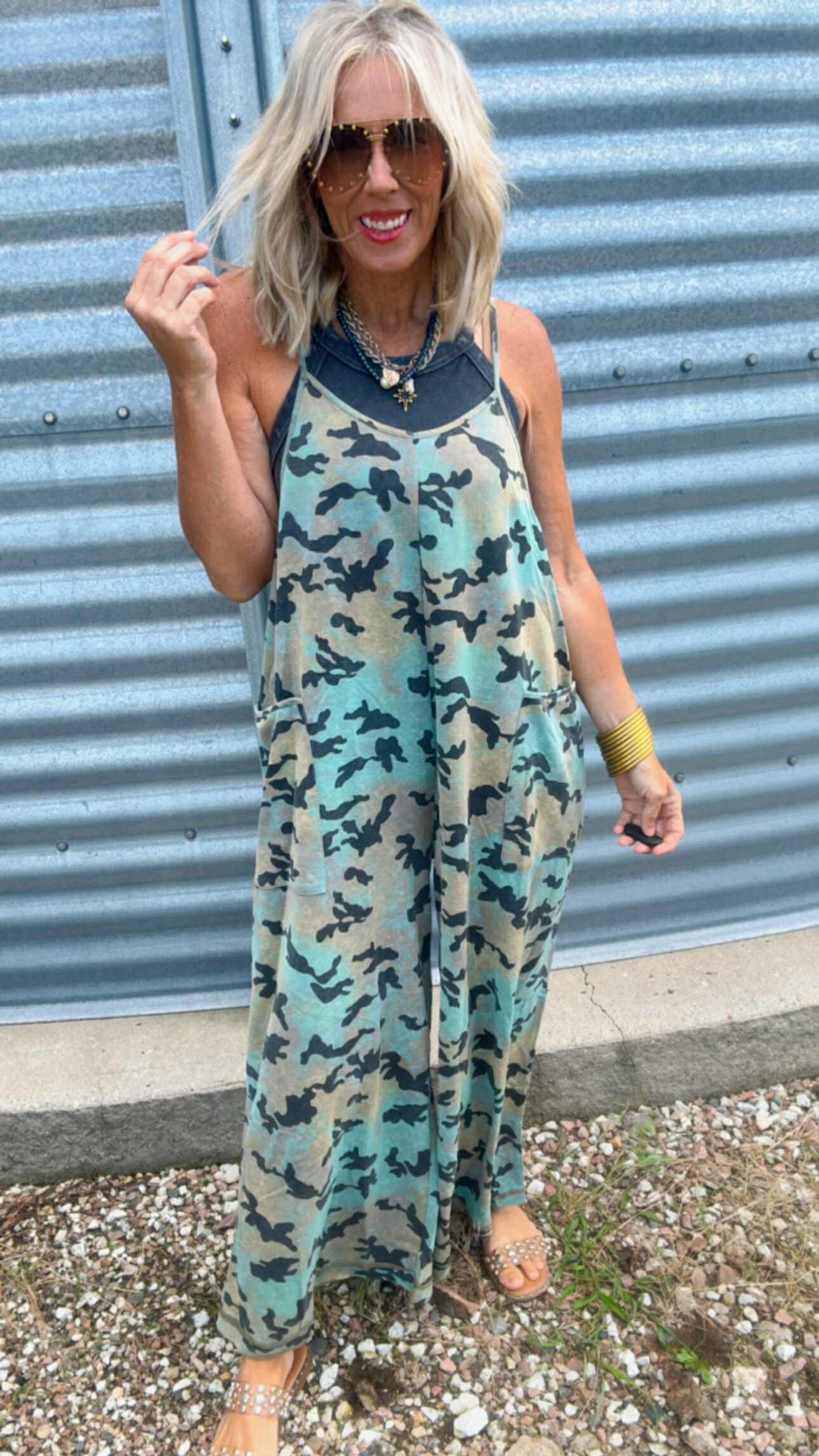 Camouflage Printed Washed Jumpsuit