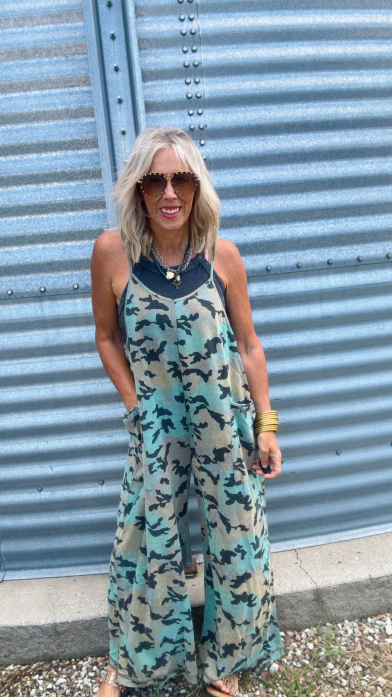 Camouflage Printed Washed Jumpsuit