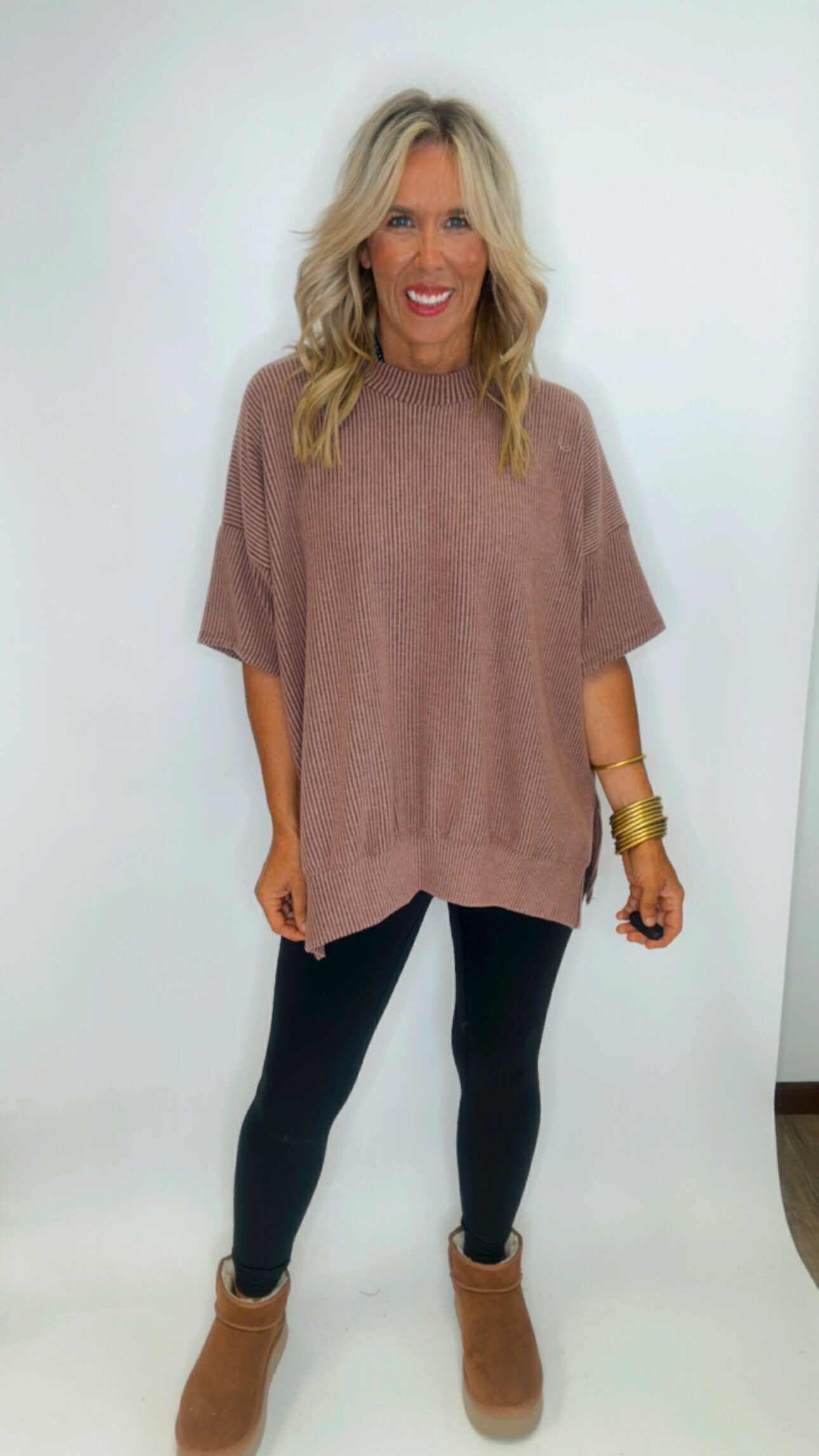 Brushed Wave Rib Side Slit Sweatshirt ( 3 COLORS)