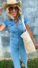 Short Sleeve Solid Denim Jumpsuit