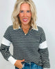 Ivory/Black Striped Collared Pullover Top
