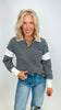 Ivory/Black Striped Collared Pullover Top