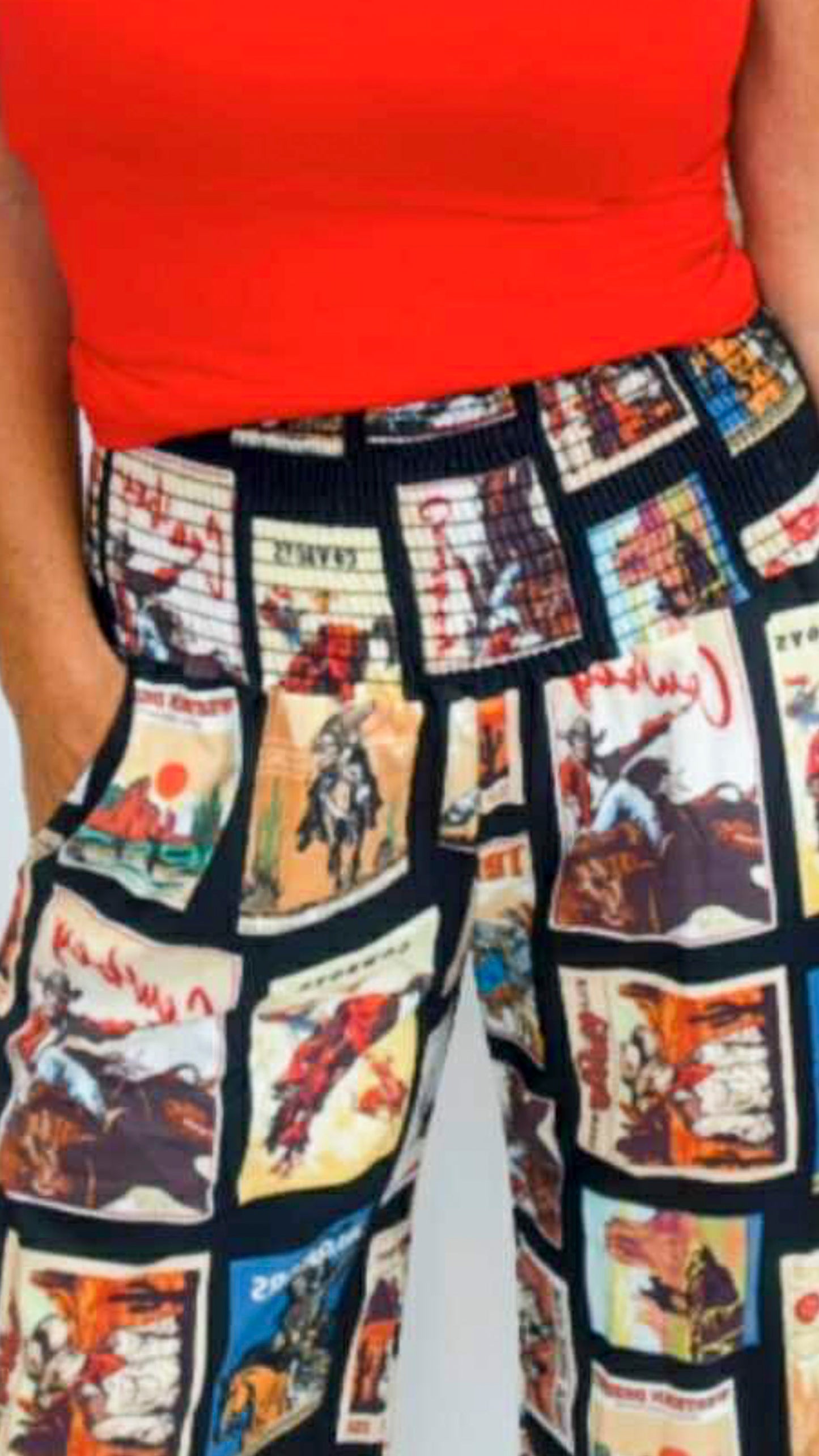 Vintage Western Print Smock Waist Woven Pants