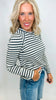 Charcoal Long Sleeve Stripe Knit Top
