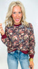 Burgundy Floral Terry Sweater