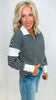Ivory/Black Striped Collared Pullover Top