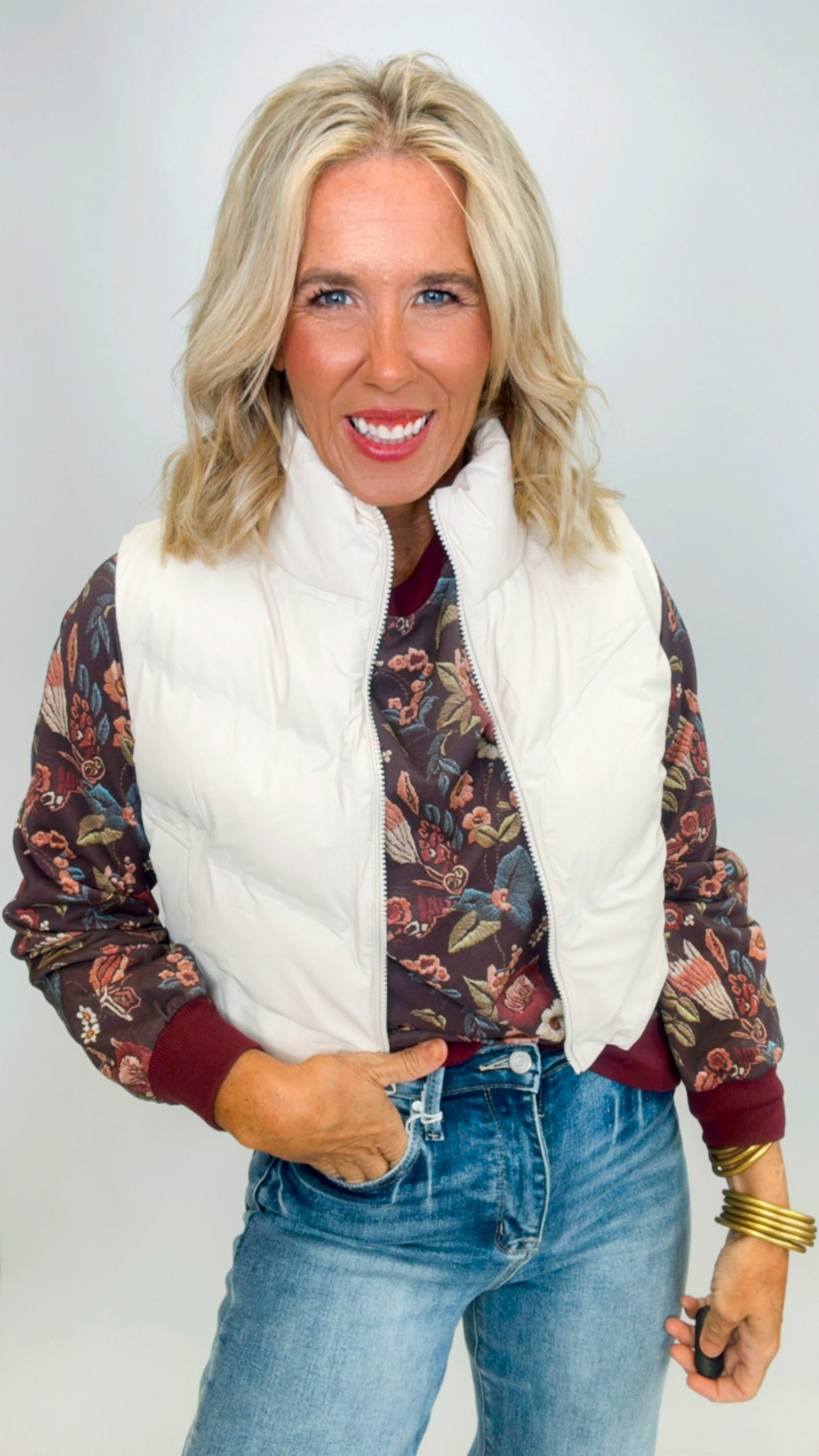 Burgundy Floral Terry Sweater