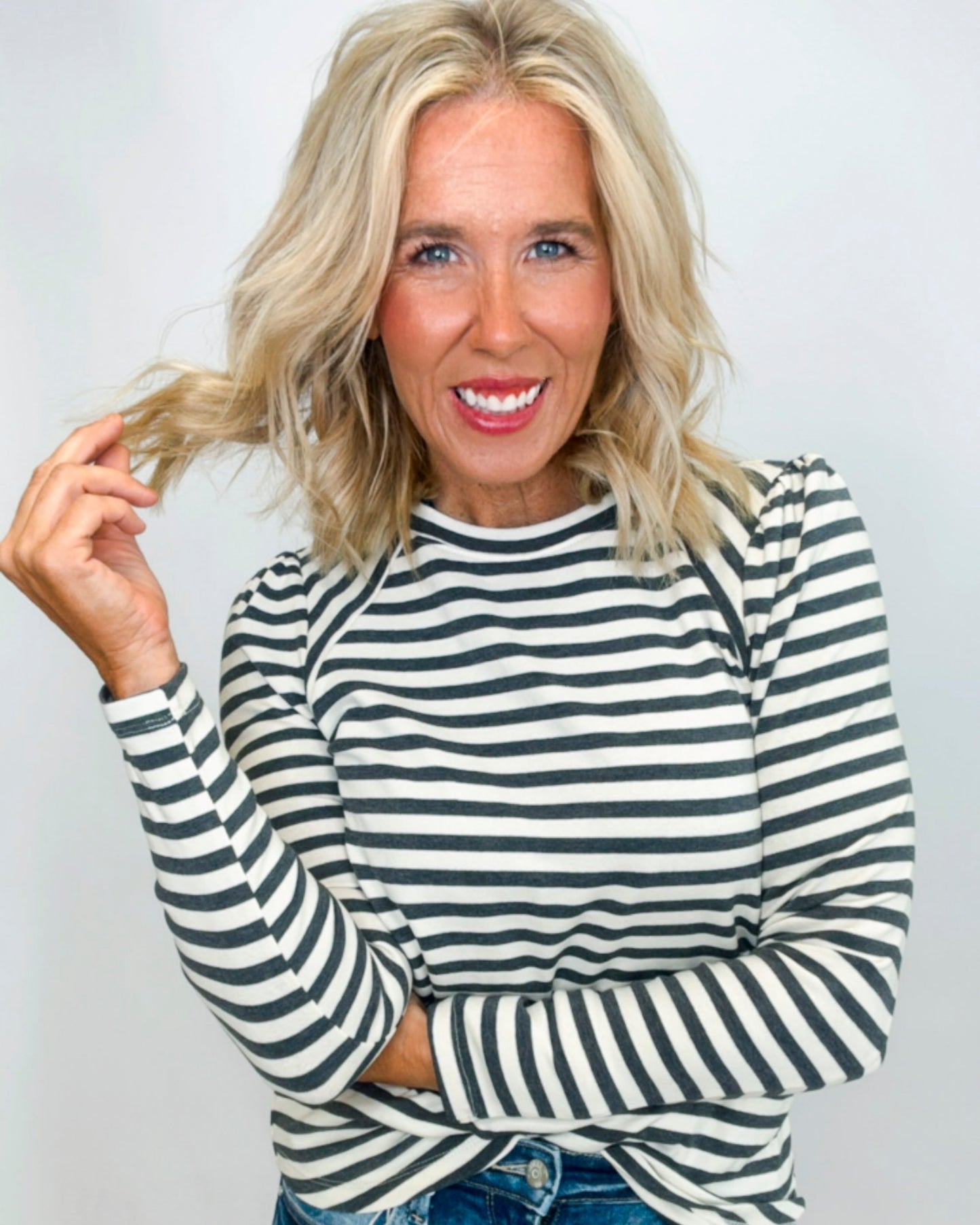 Charcoal Long Sleeve Stripe Knit Top
