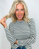 Charcoal Long Sleeve Stripe Knit Top